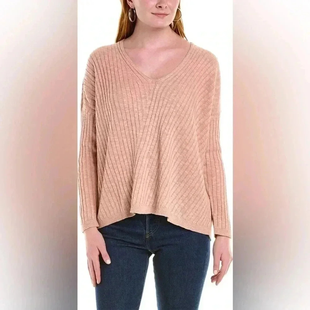 Eileen Fisher Pink Boxy Linen-cotton Sweater Size L